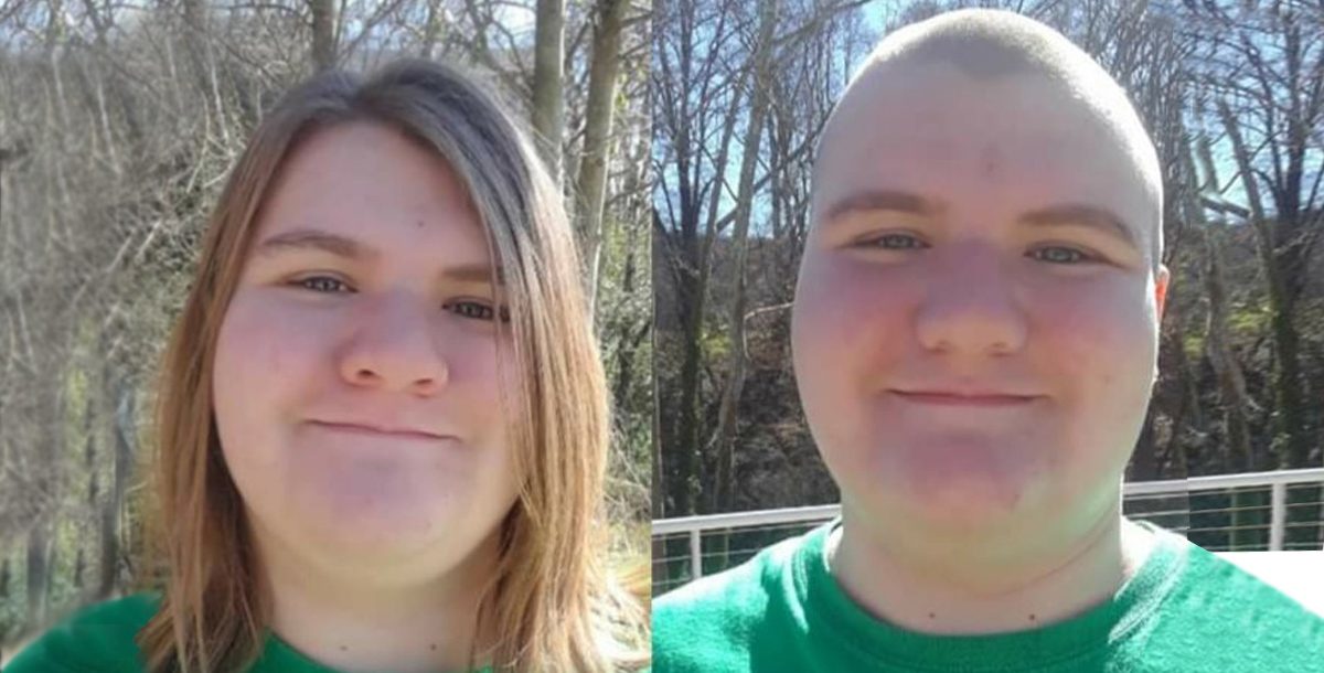 Before and after photos of Abby at the 2019 St. Baldrick's event in Greenville.