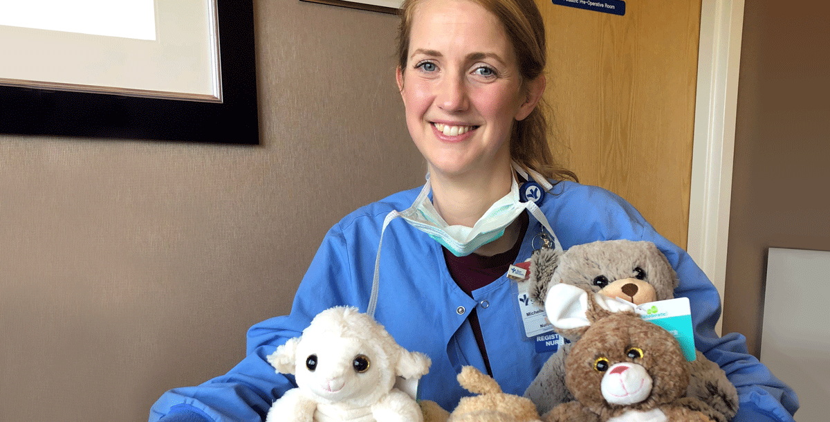 Michelle Vaughan, BSN, RN, with her Be There Bears.