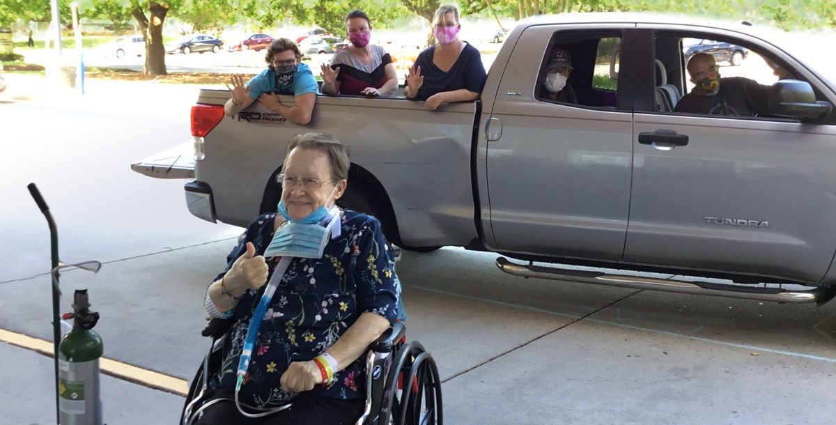 Sandra Alford with her family during their drive-through visit during COVID-19