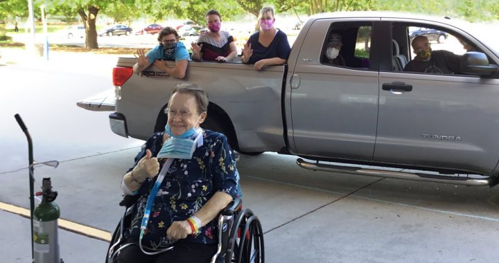 Sandra Alford with her family during their drive-through visit during COVID-19