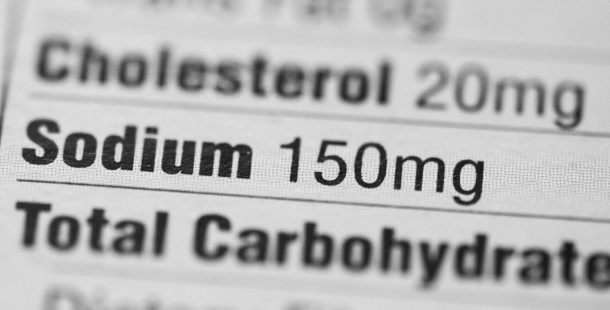 Sodium listed on a food nutrition label.