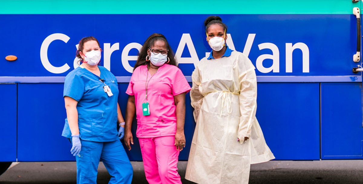 Bon Secours team members working at a COVID-19 free testing site in Portsmouth.