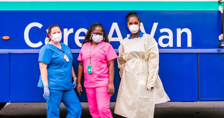 Bon Secours team members working at a COVID-19 free testing site in Portsmouth.