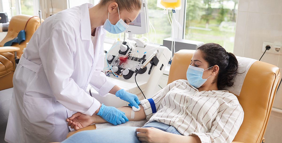 A woman donating her plasma.