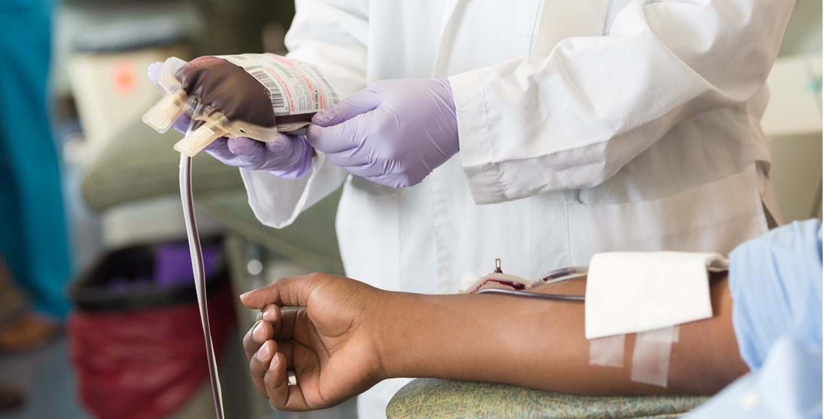 A person making a blood donation.