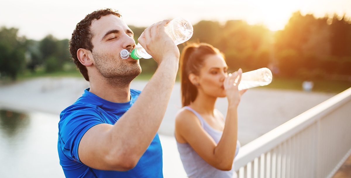 A couple staying hydrated.