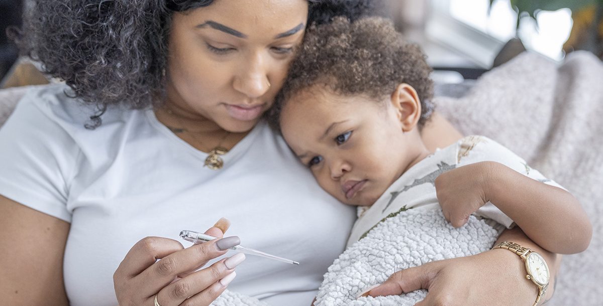 A mother monitoring her child for RSV