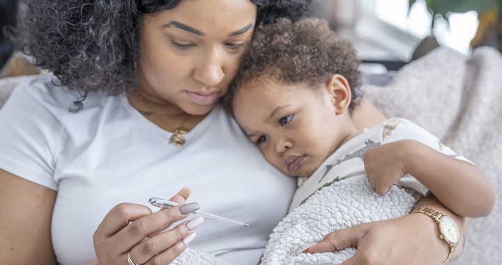 A mother monitoring her child for RSV