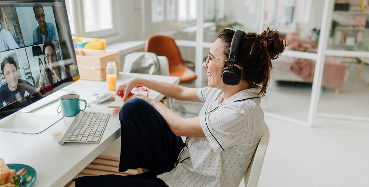 A woman working from home.