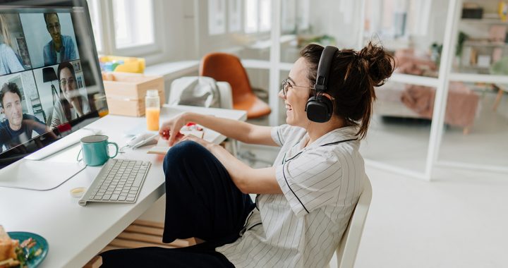 A woman working from home.