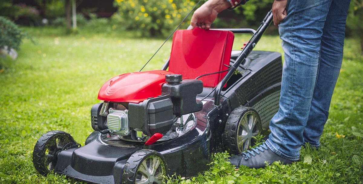 A person mowing their lawn